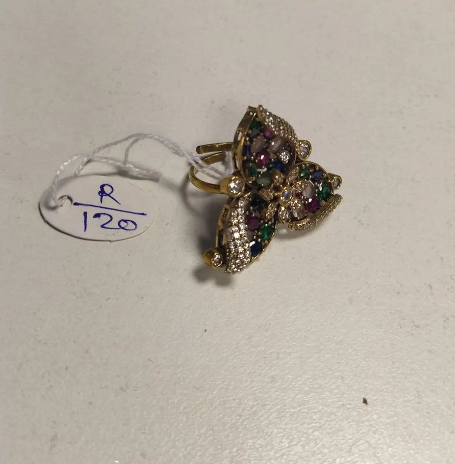 Multicolour Kundan Ring in Black Enamel and Brass