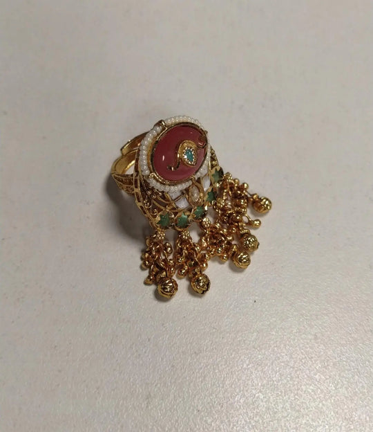 Mint Green Kundan Brass Ring