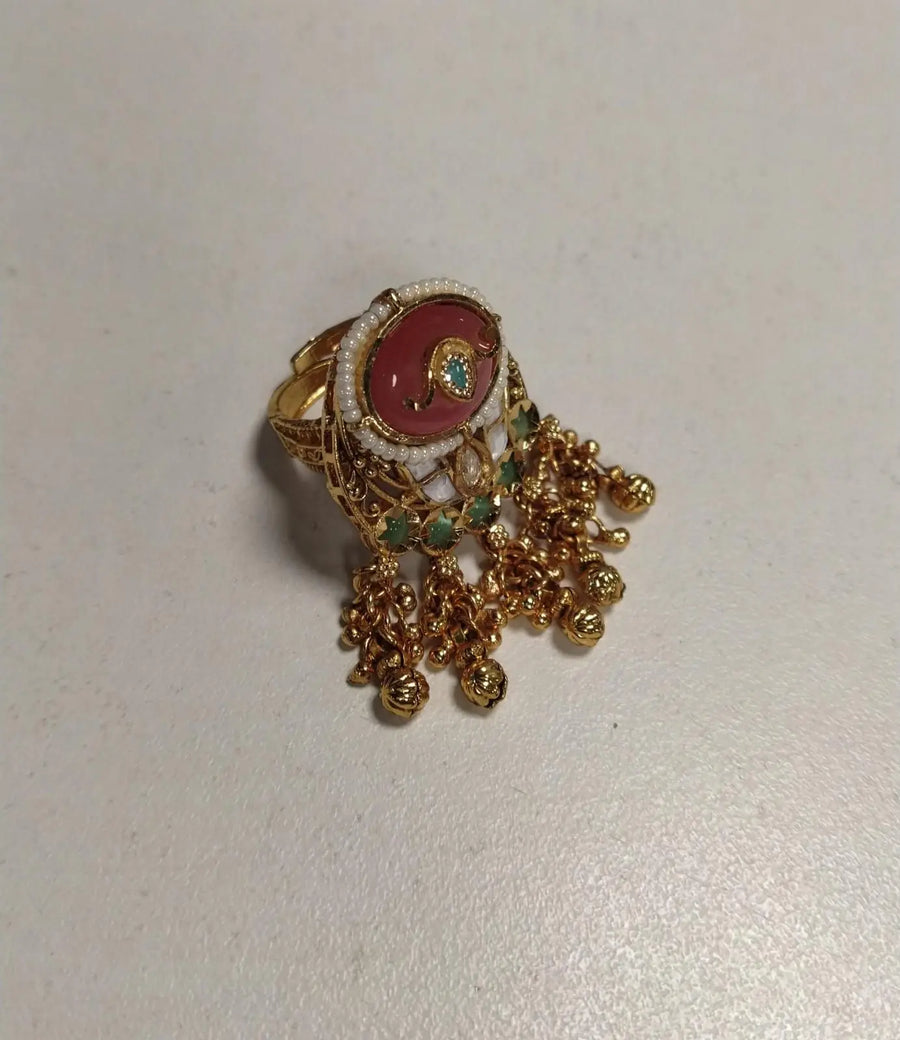 Mint Green Kundan Brass Ring