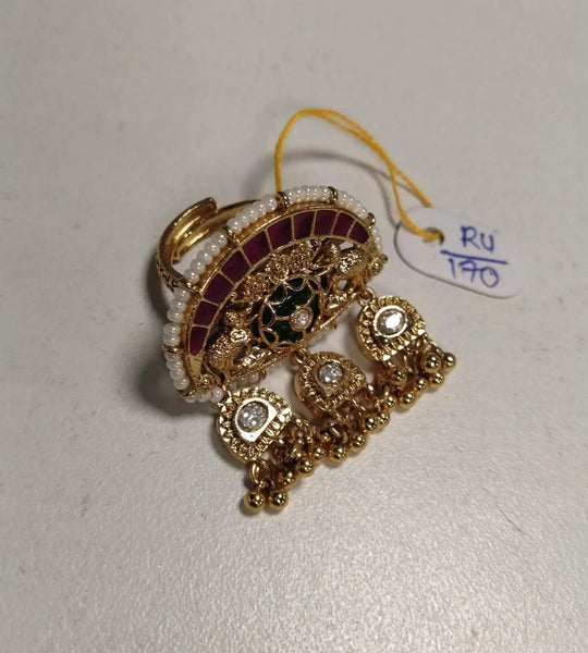 Kundan Brass Ring with Traditional Floral Motif