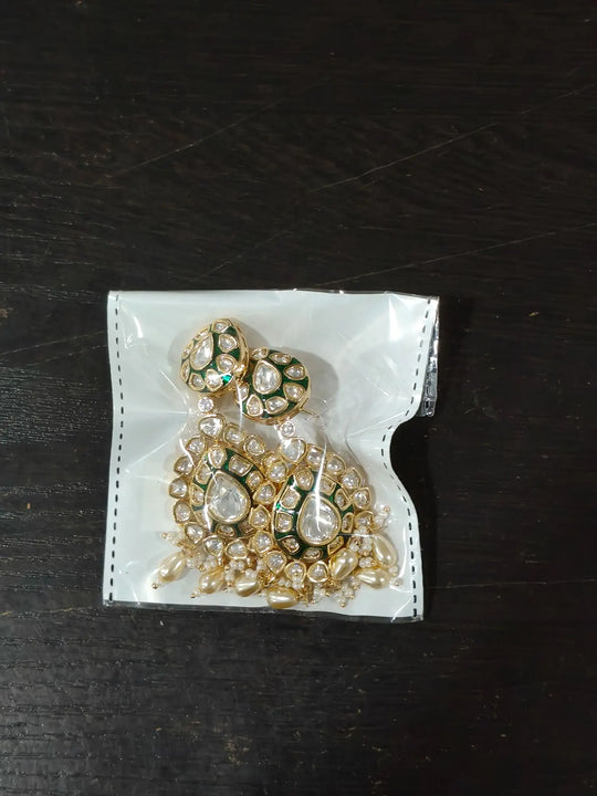 Brass Stone Studded Earrings with Meenakari Finish