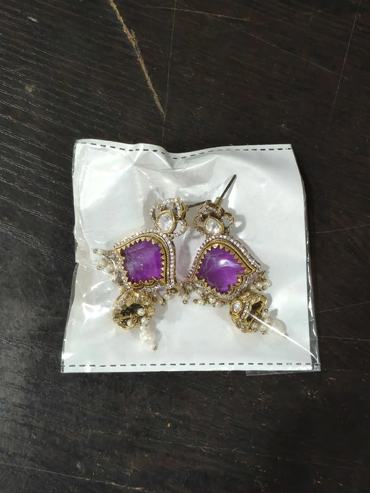 Brass Stone Studded Earrings with Traditional Motifs