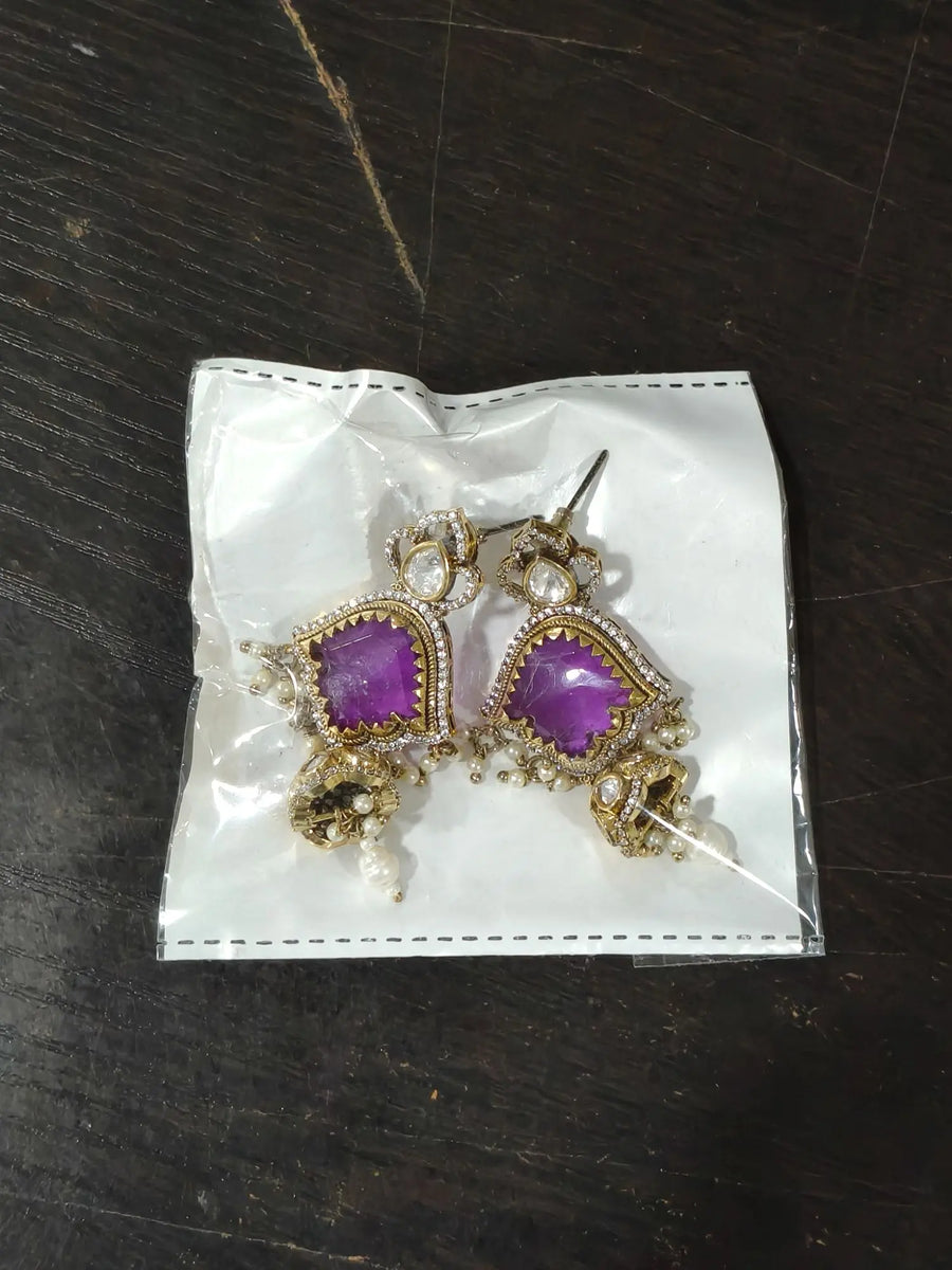 Brass Stone Studded Earrings with Traditional Motifs