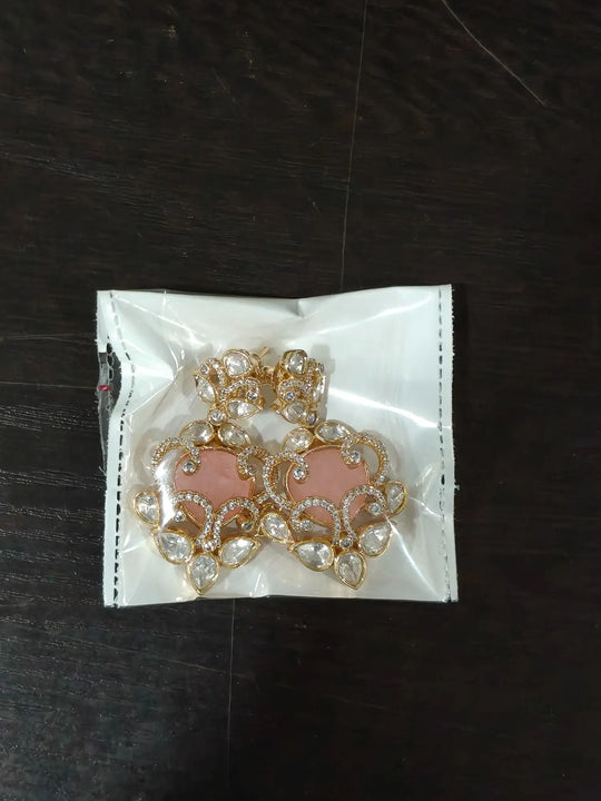 Meenakari Green and Pink Stone Studded Brass Earrings
