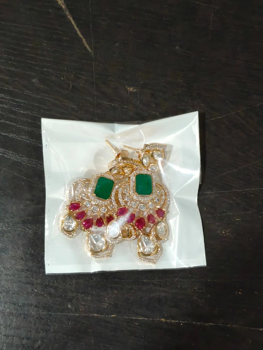 Antique Gold Brass Stone Studded Earrings