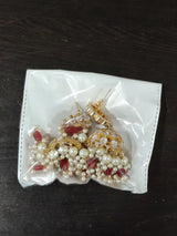 Red and White Stone Studded Brass Earrings