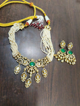 Antique Brass Necklace Set with Traditional Motifs