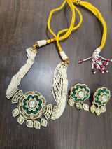 Green and Red Meenakari Brass Necklace Set