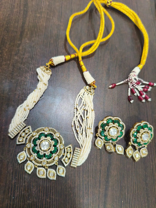 Green and Red Meenakari Brass Necklace Set
