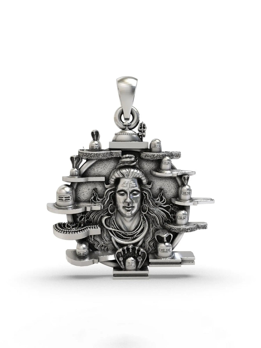 Lord Shiva and Twelve Jyotirlinga Sterling Silver Pendant