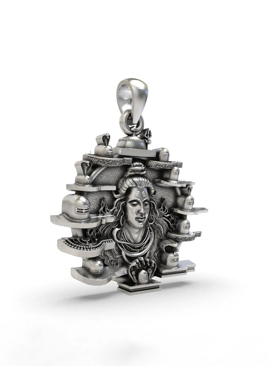 Lord Shiva and Twelve Jyotirlinga Sterling Silver Pendant