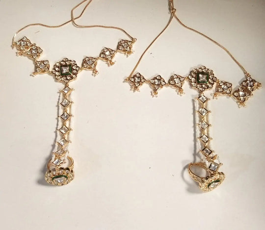 Brass Bridal Set with Hathphool, Maang Tikka and Necklace
