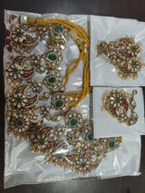 Brass Necklace Set with Earrings in Antique Finish