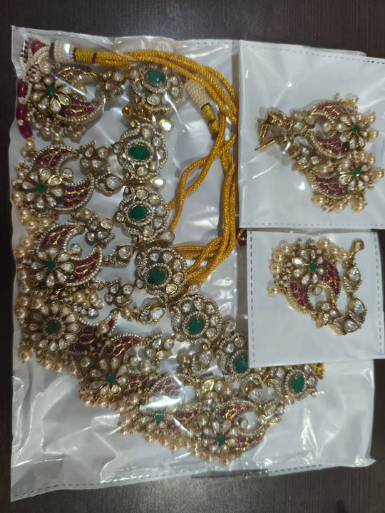 Brass Necklace Set with Earrings in Antique Finish