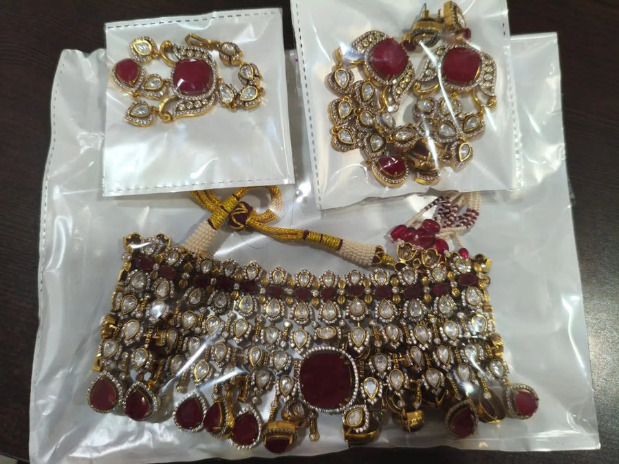 Brass Necklace Set with Artisan Detailing