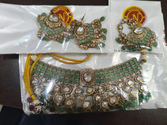 Green and Pink Enamel Brass Necklace Set