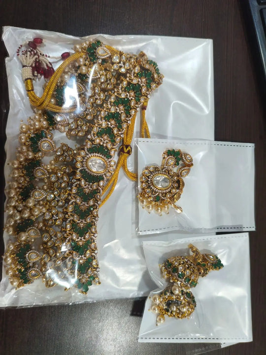 Antique Brass Temple Necklace Set with Meenakari Detail