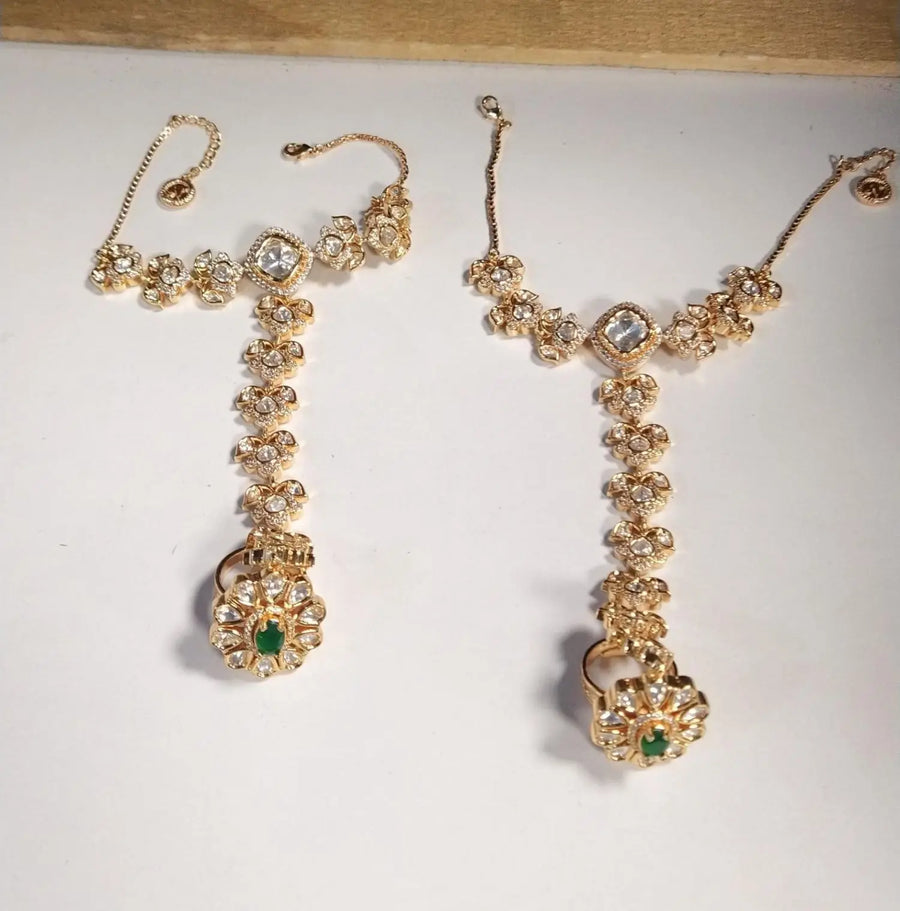 Brass Bridal Jewellery Set with Hathphool and Matha Patti