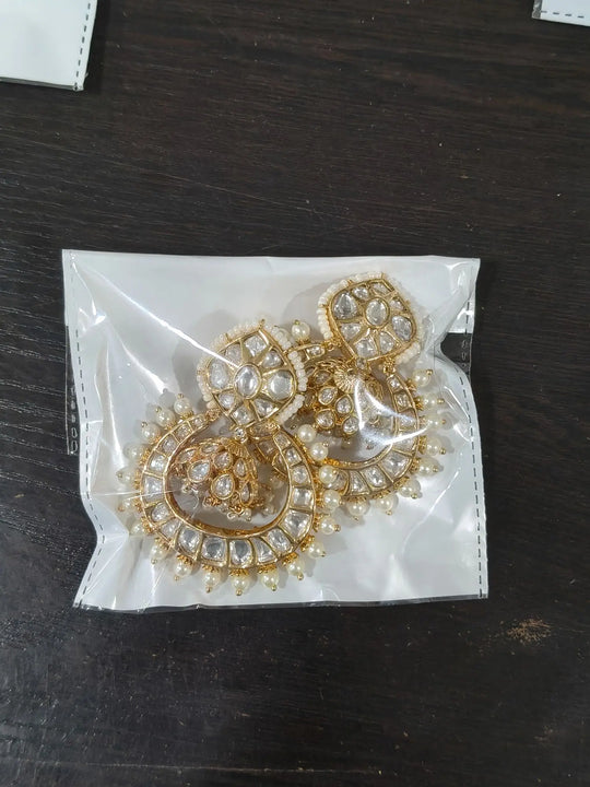 Kundan Brass Earrings with Meenakari Floral Detailing