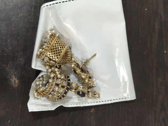 Dark Blue and Green Kundan Brass Earrings