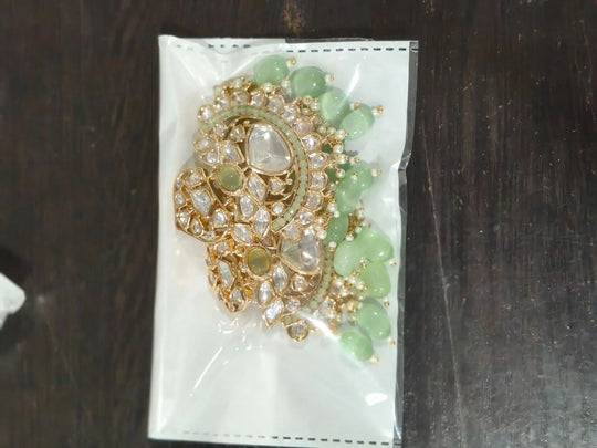 Kundan Green Pink and White Floral Brass Earrings