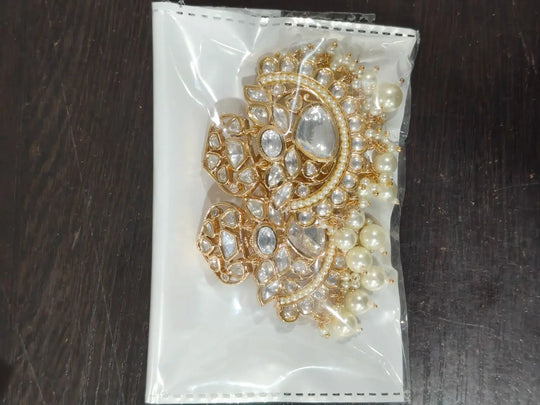 Kundan Green Pink and White Floral Brass Earrings