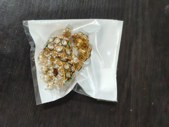 Kundan Brass Earrings with Meenakari Floral Detailing