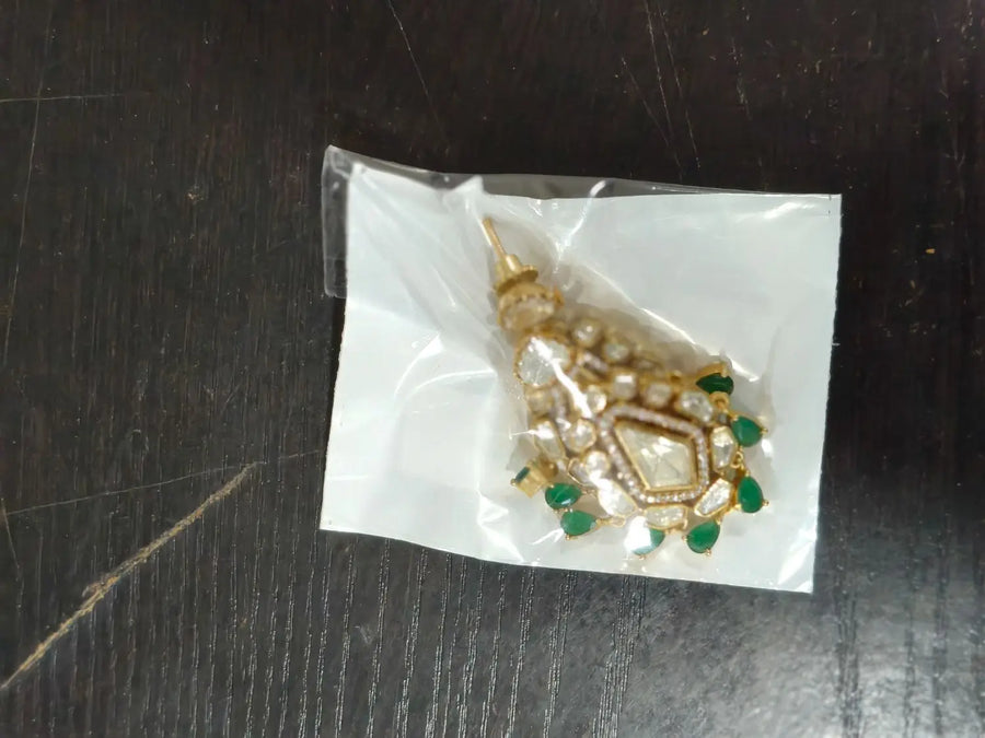 Kundan Green and Red Enamel Brass Earrings