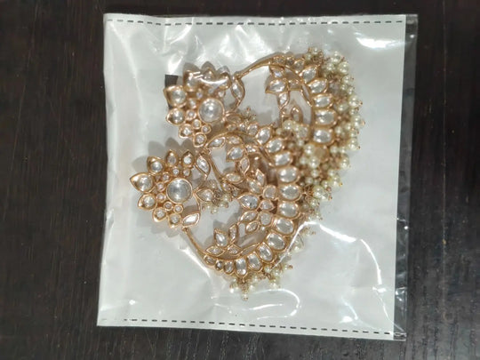 Brass Kundan Earrings with Traditional Rajasthani Setting