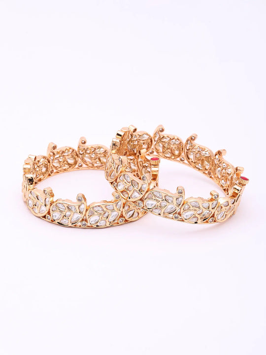Polki Studded Paisley Brass Openable Bangles (Pair)