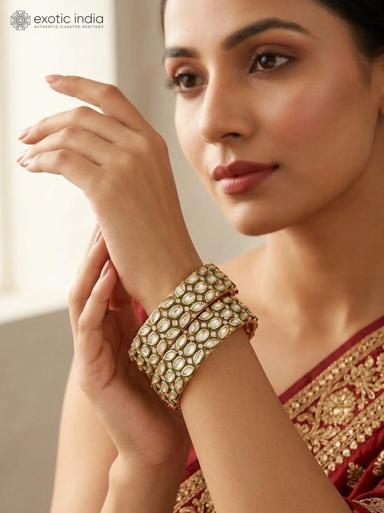 Geometric Polki Stone Studded Brass Openable Bangles