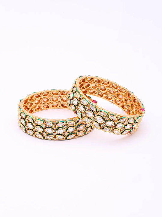 Geometric Polki Stone Studded Brass Openable Bangles
