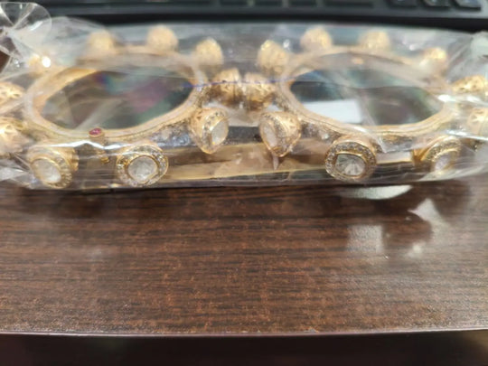 Rajwadi Polki Stone Studded Openable Brass Bangles (Pair)