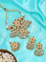 Kundan Choker Necklace Set with Maang Tikka and Bead Drops