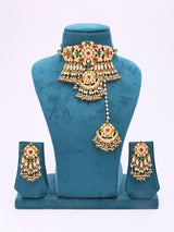 Kundan Choker Necklace Set with Maang Tikka and Bead Drops