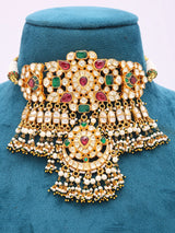 Kundan Choker Necklace Set with Maang Tikka and Bead Drops