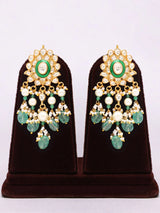 Floral Kundan Necklace and Earrings Set with Green Bead Drops
