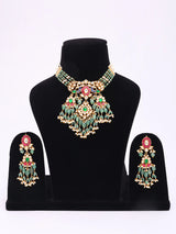 Peacock Polki Brass Choker and Earrings Set in Maroon