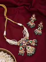 Peacock Polki Brass Choker and Earrings Set in Maroon