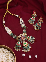 Peacock Polki Brass Choker and Earrings Set in Maroon