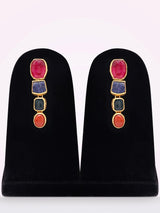 Multicolour Stone Studded Brass Necklace and Earrings Set