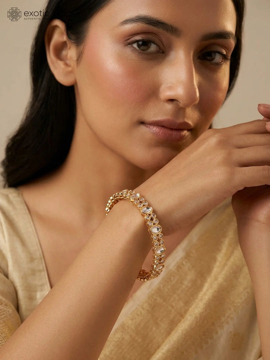 Oval Polki Stone Studded Brass Bangles