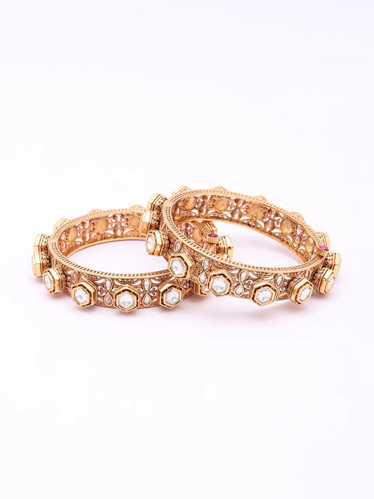 Geometric Polki Stone Brass Openable Bangles