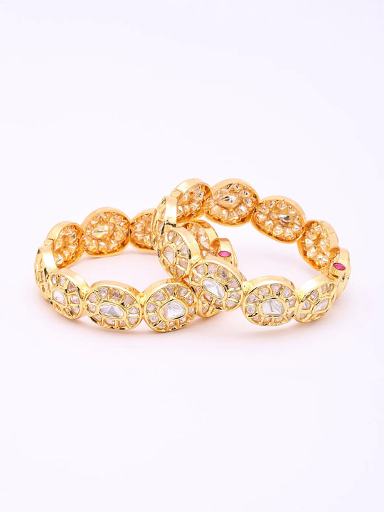 Polki Studded Openable Brass Bangles in Golden Rose Gold (Pair)