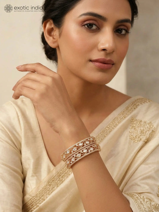 Teardrop Polki Stone Studded Openable Brass Bangles