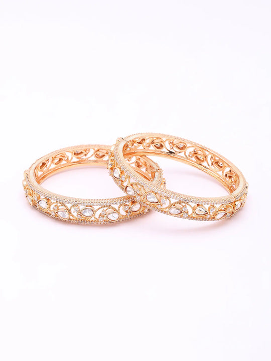 Teardrop Polki Stone Studded Openable Brass Bangles