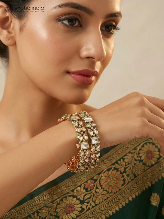 Kundan Stone Studded Openable Brass Bangles