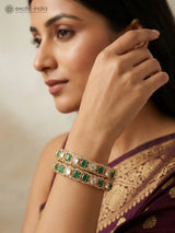 Kundan Stone Studded Openable Brass Bangles in Green and Pink