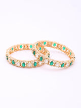 Kundan Stone Studded Openable Brass Bangles in Green and Pink