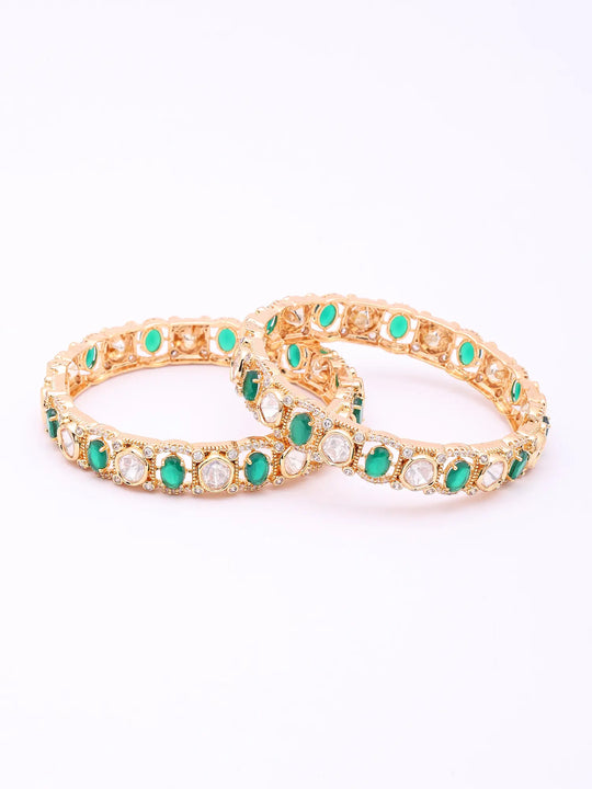 Kundan Stone Studded Openable Brass Bangles in Green and Pink